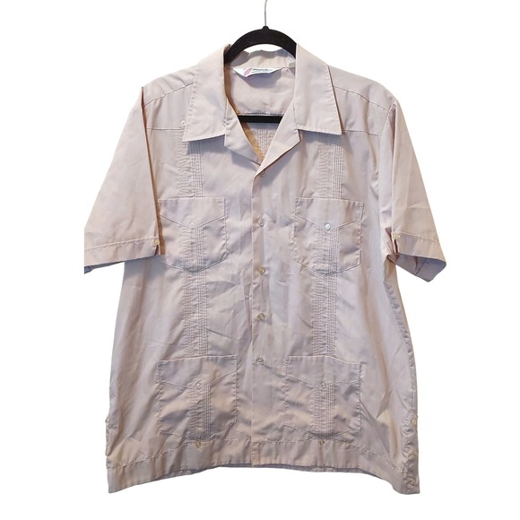 Vintage Romani Collection Guayabera Rockabilly Beige XL Bowling Shirt Mens - Picture 2 of 8